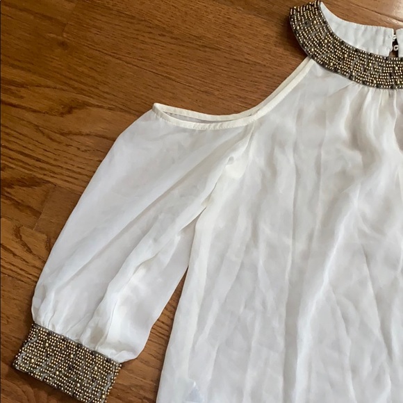 NWT F21 White Blouse W. Gold Beads - Picture 1 of 9